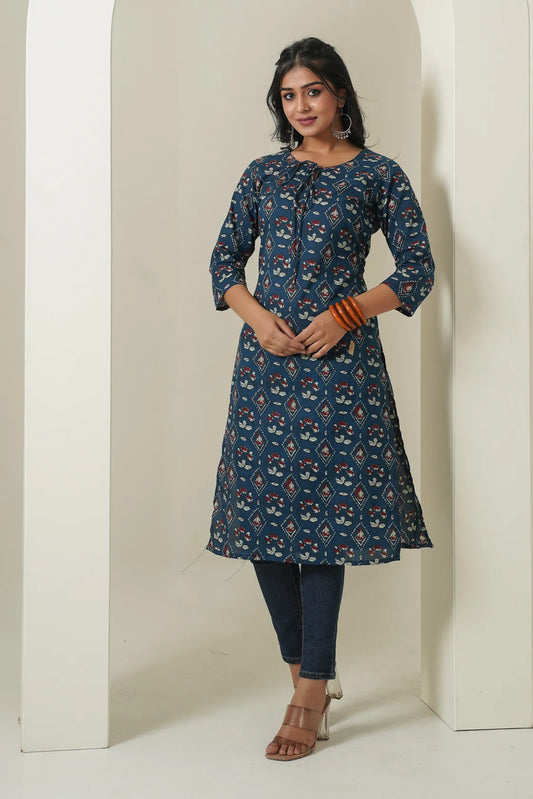 BLUE FLORAL STRAIGHT KURTA