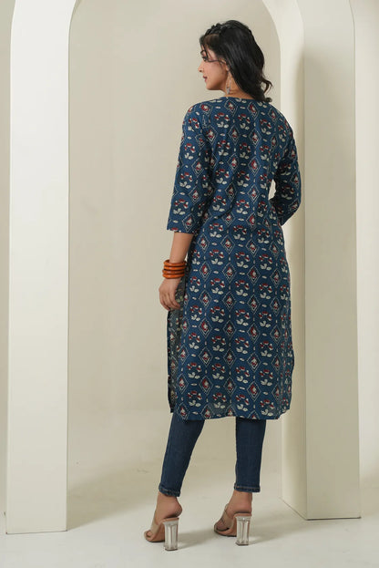 BLUE FLORAL STRAIGHT KURTA