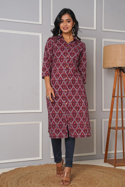 MAROON PRINTED KURTA