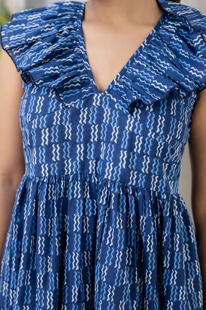 INDIGO RADIANCE FRILL SHORT DRESS