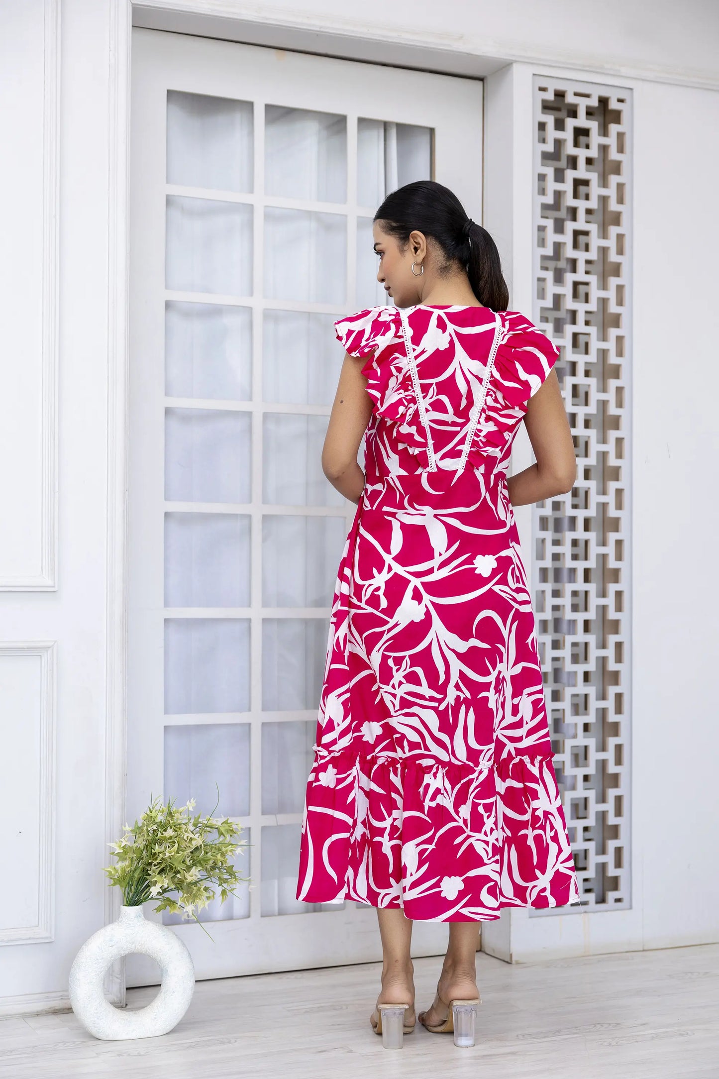 VIBRANT HOT PINK MIDI DRESS