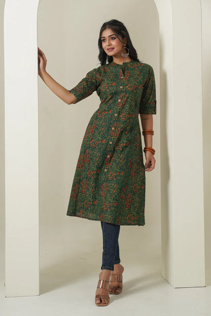 GREEN FLORAL STRAIGHT KURTA