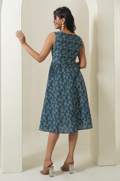 INDIGO FLORAL MID FLOW DRESS