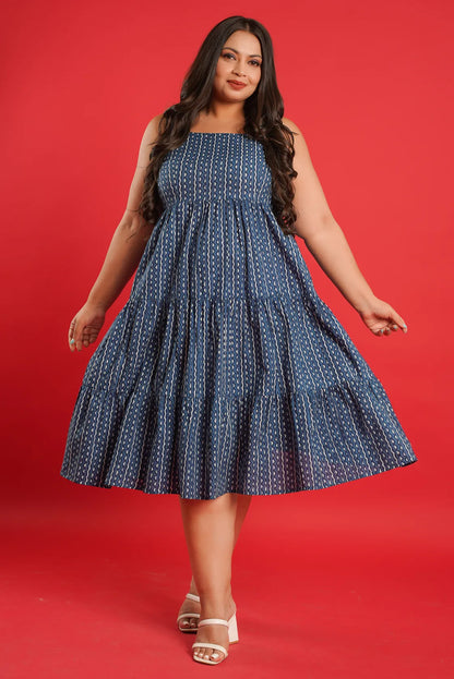 BLUE INDIGO DOT PRINTED MAXI DRESS