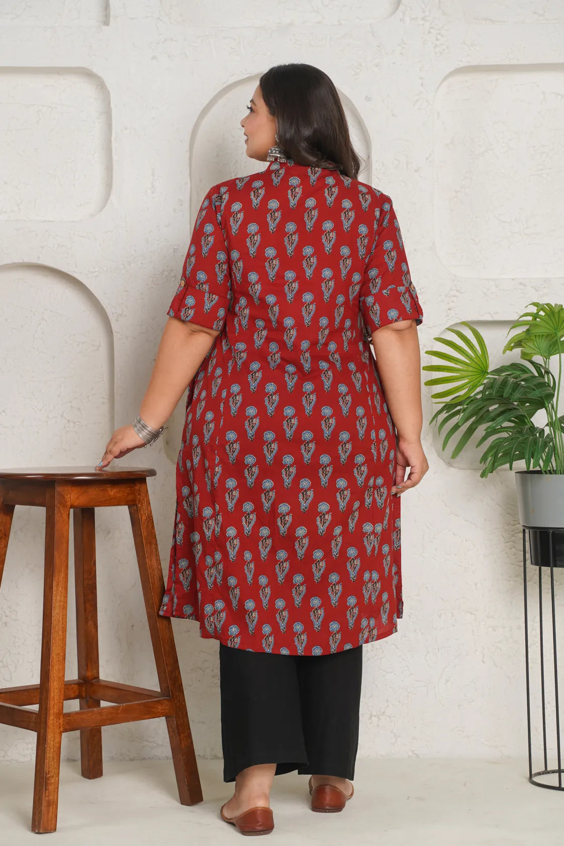 RED BLOCK PRINT KURTA