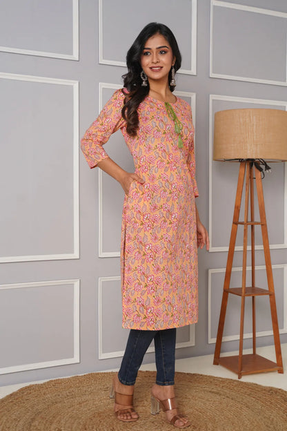 PEACH PRINTED KURTA