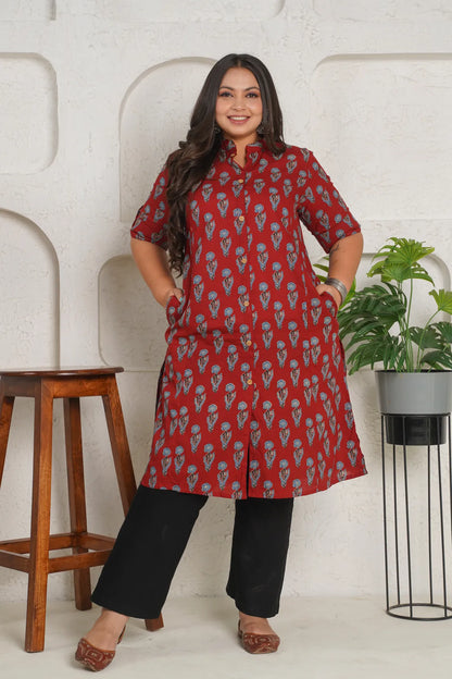 RED BLOCK PRINT KURTA