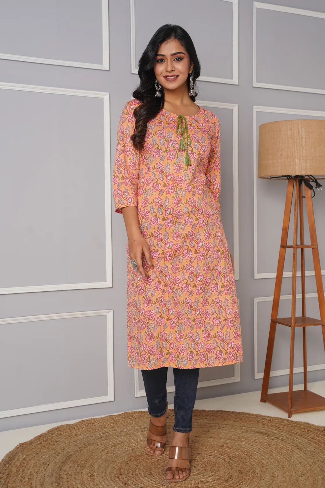 PEACH PRINTED KURTA