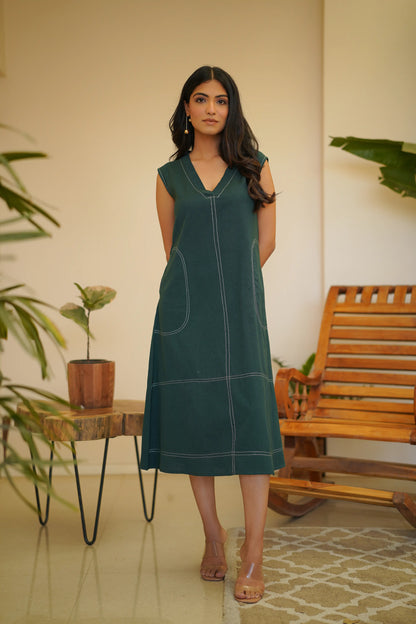 Teal Relaxed V Neck Dress