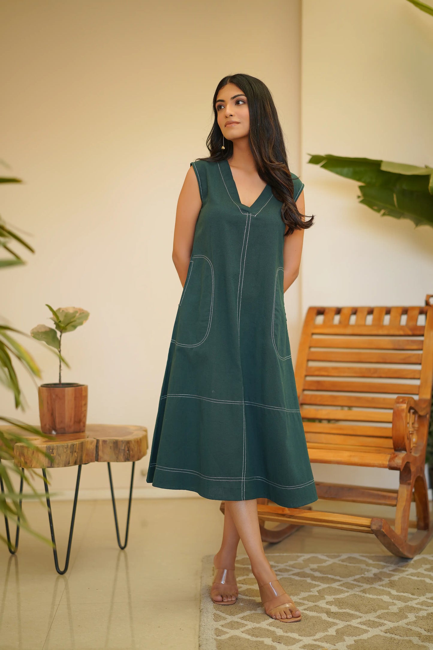 Teal Relaxed V Neck Dress