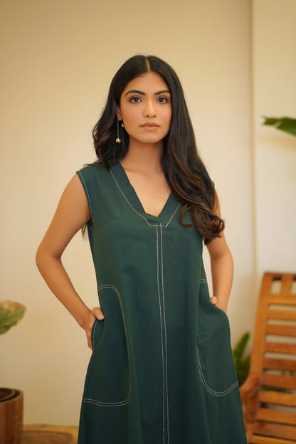 Teal Relaxed V Neck Dress