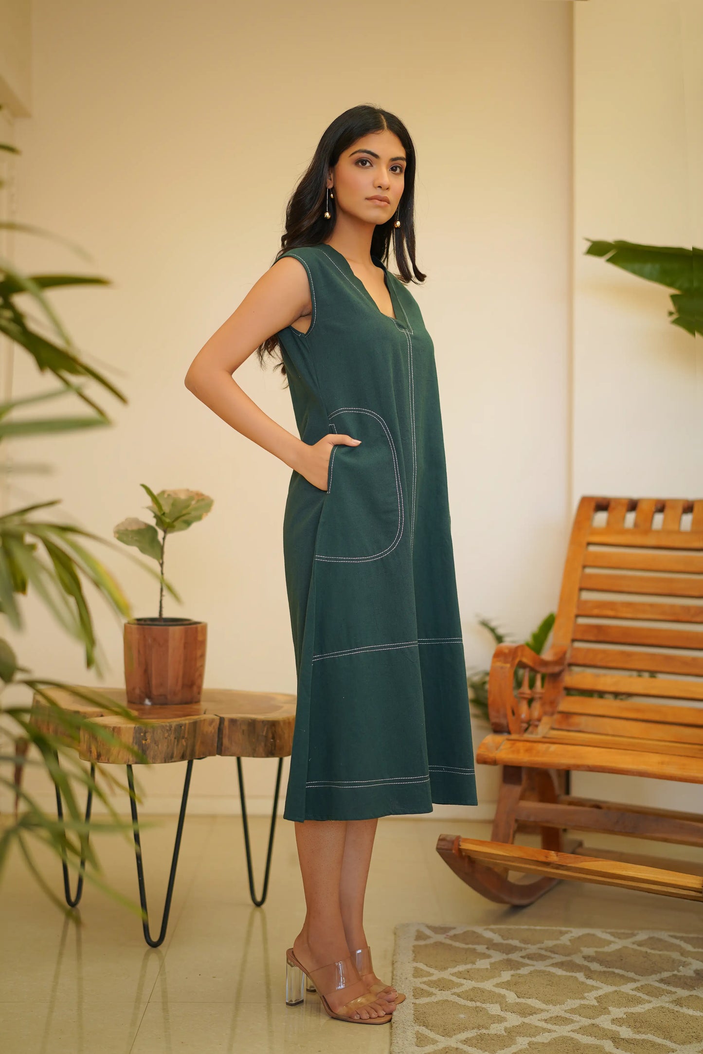 Teal Relaxed V Neck Dress