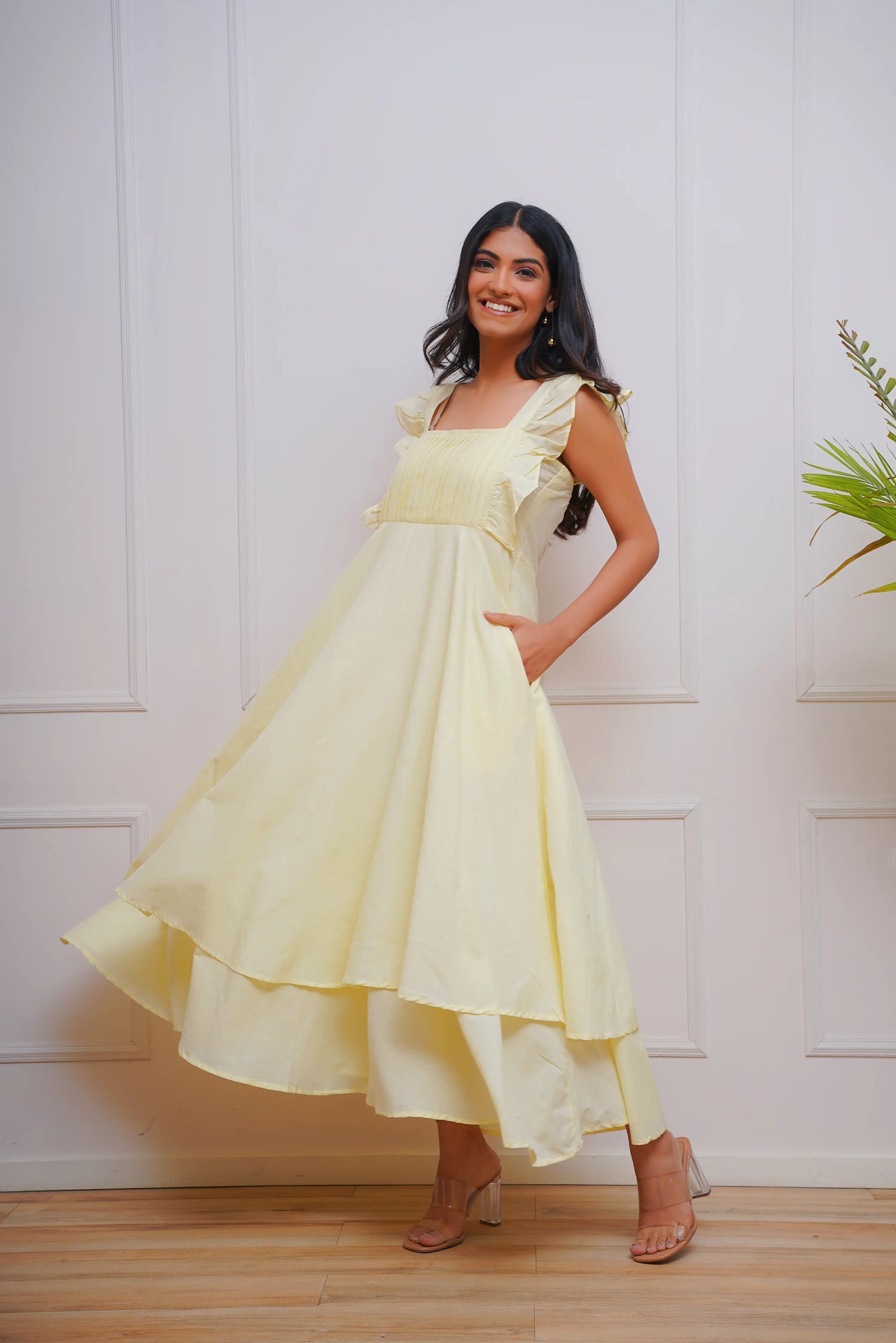 Lemon yellow tier dress