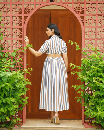 CABANA STRIPES CUT OUT MIDI DRESS