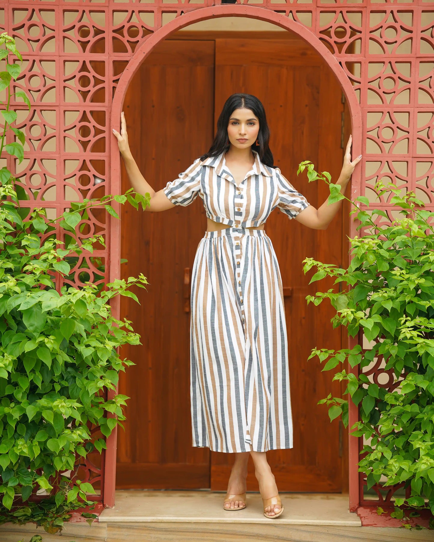 CABANA STRIPES CUT OUT MIDI DRESS