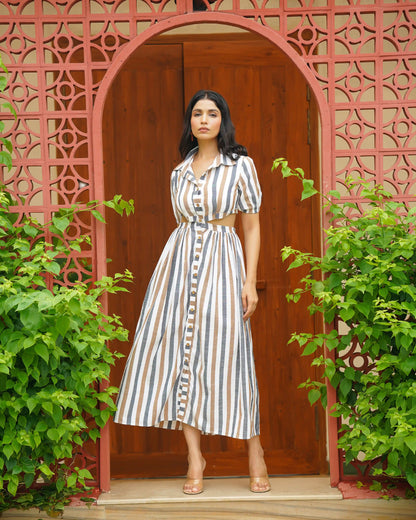 CABANA STRIPES CUT OUT MIDI DRESS