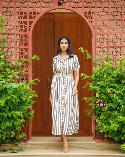 CABANA STRIPES CUT OUT MIDI DRESS