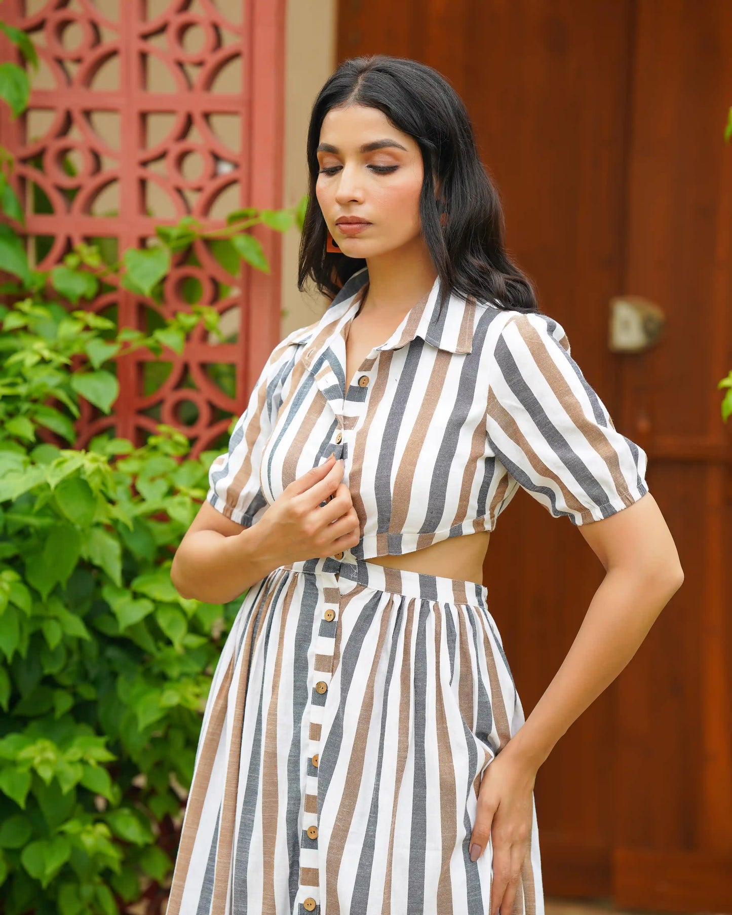 CABANA STRIPES CUT OUT MIDI DRESS