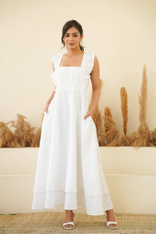 WHITE TIER LONG DRESS