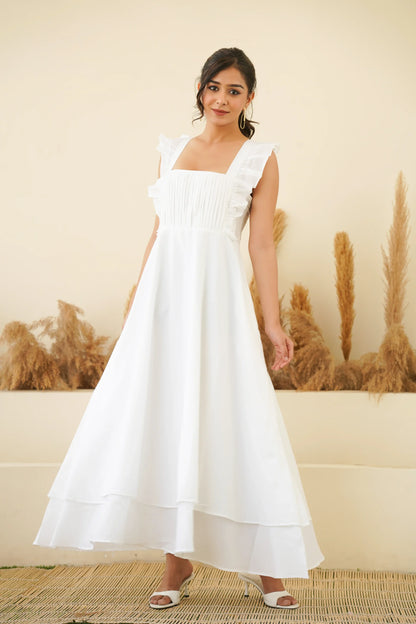 WHITE TIER LONG DRESS