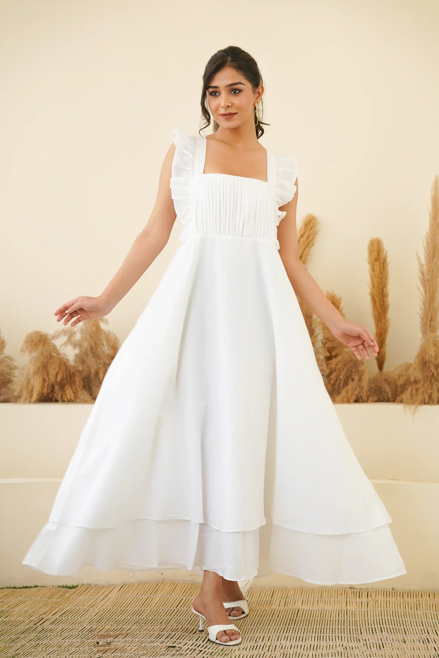 WHITE TIER LONG DRESS