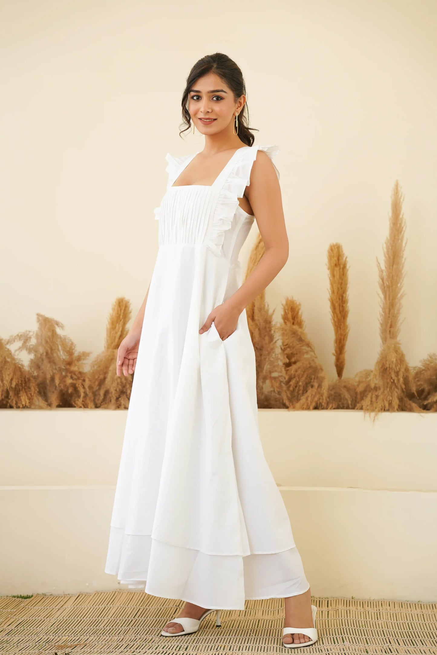 WHITE TIER LONG DRESS