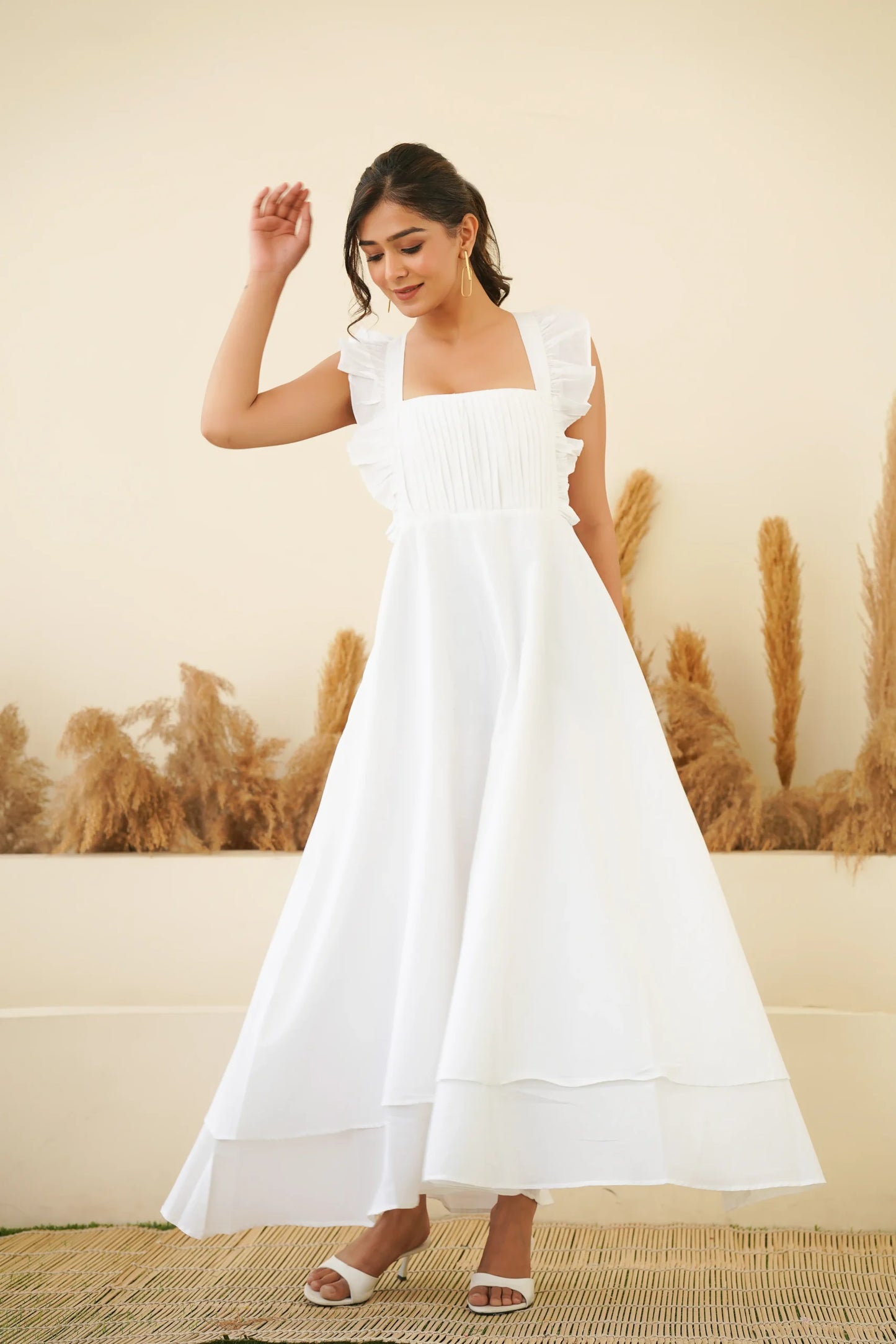 WHITE TIER LONG DRESS