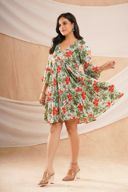 SPRING FLORAL SHORT DRESS