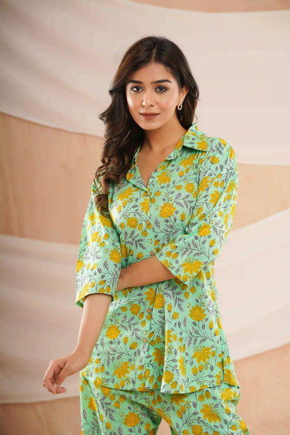 LIME FLORAL PRINTED CO-ORD SET