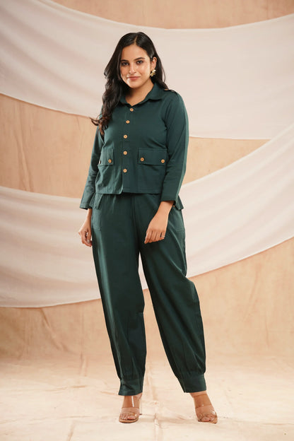 BOTTLE GREEN JOGGERS CO-ORD SET