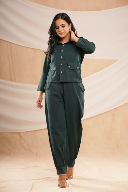 BOTTLE GREEN JOGGERS CO-ORD SET