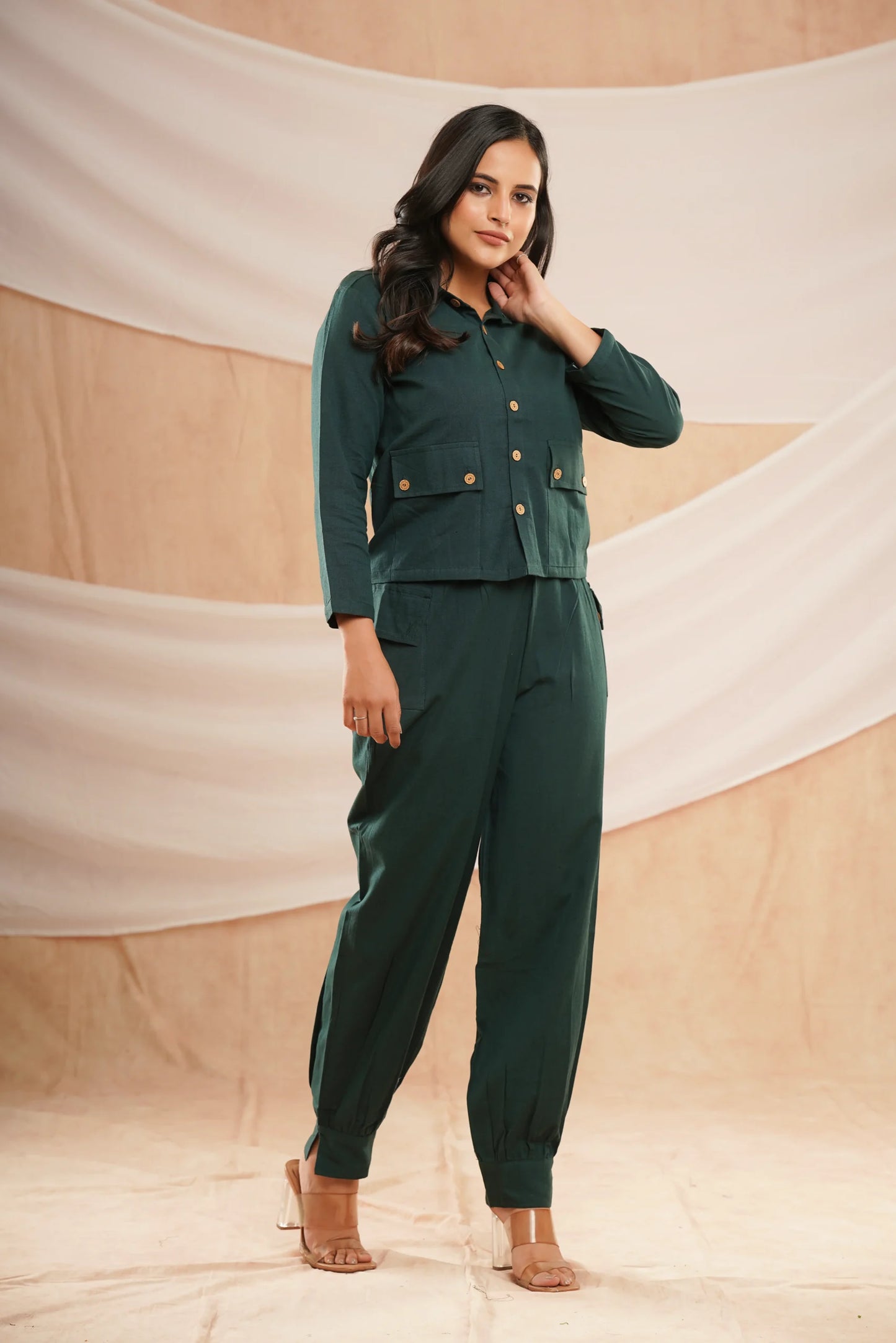 BOTTLE GREEN JOGGERS CO-ORD SET