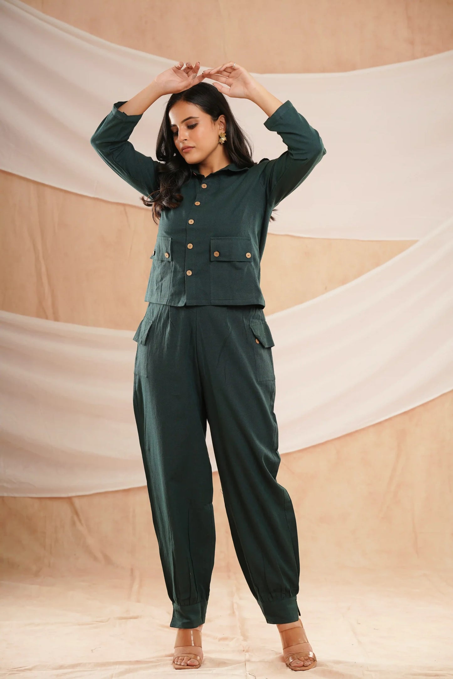 BOTTLE GREEN JOGGERS CO-ORD SET