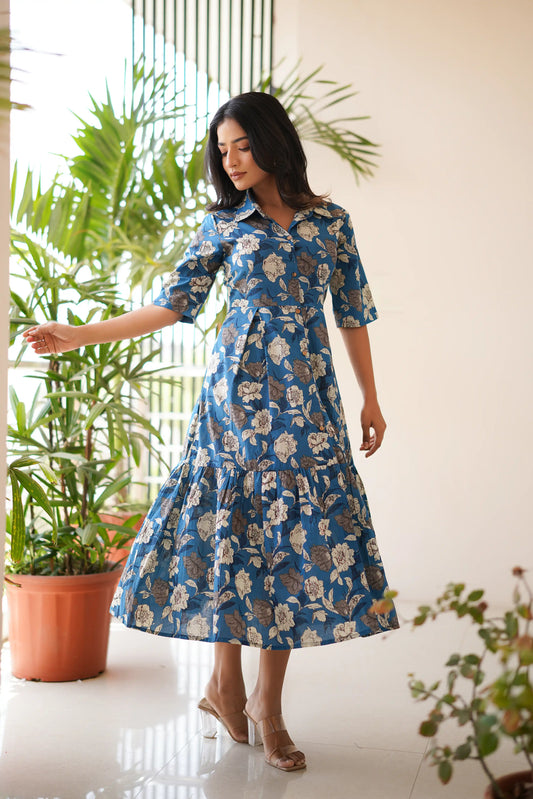 Blue Button Down Maxi Day Dress