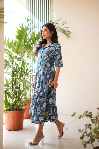 Blue Button Down Maxi Day Dress