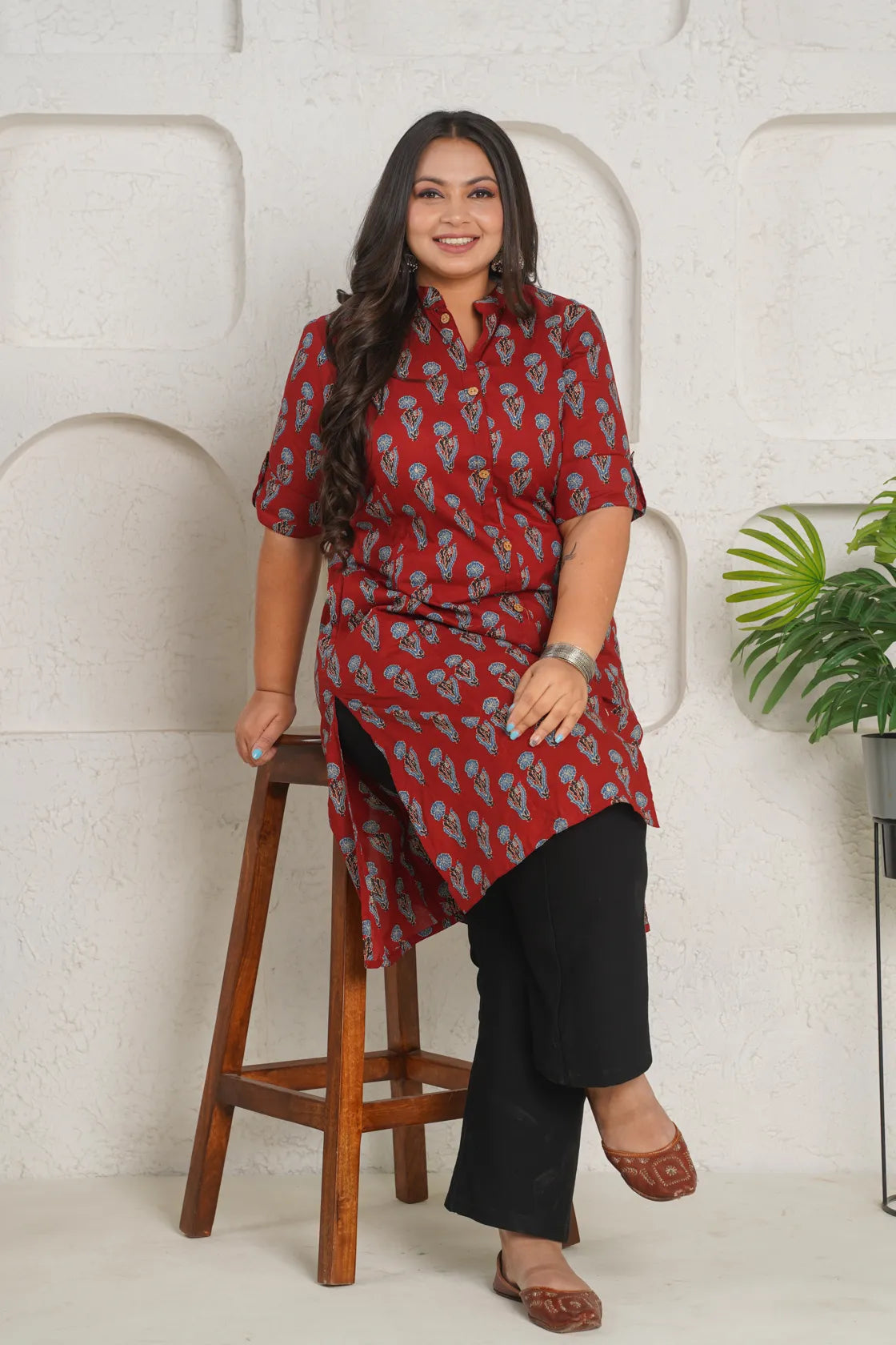 RED BLOCK PRINT KURTA