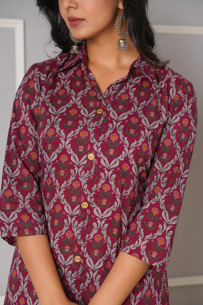 MAROON PRINTED KURTA