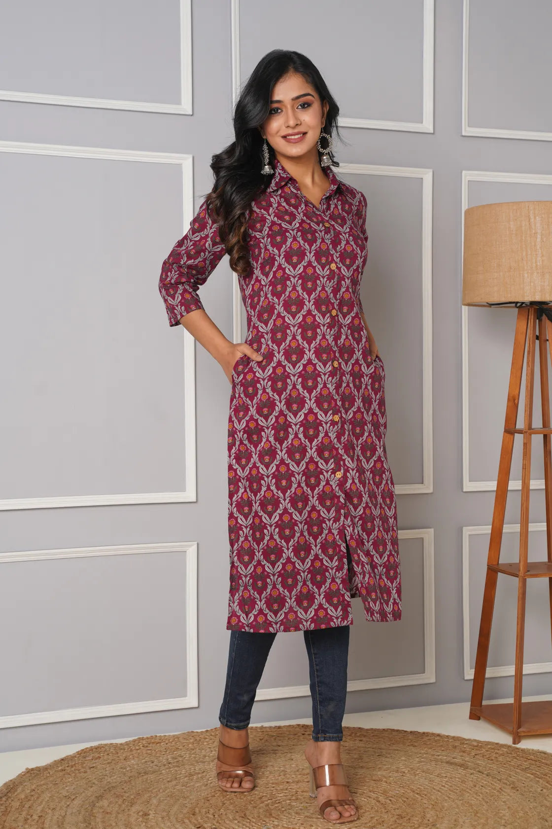 MAROON PRINTED KURTA